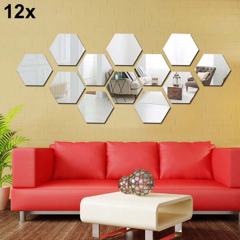 12x Acrylic Hexagon wall decor(Black) - Wall Decoration - Acrylic Mirror