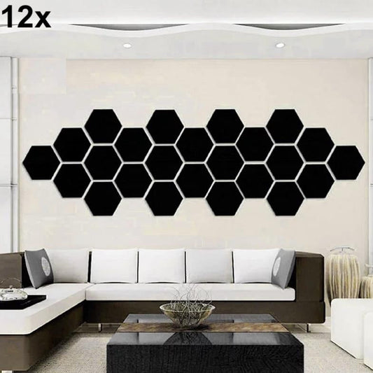 12x Acrylic Hexagon wall decor(Black) - Wall Decoration - Acrylic Mirror