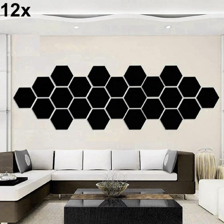 12x Acrylic Hexagon wall decor(Black) - Wall Decoration - Acrylic Mirror