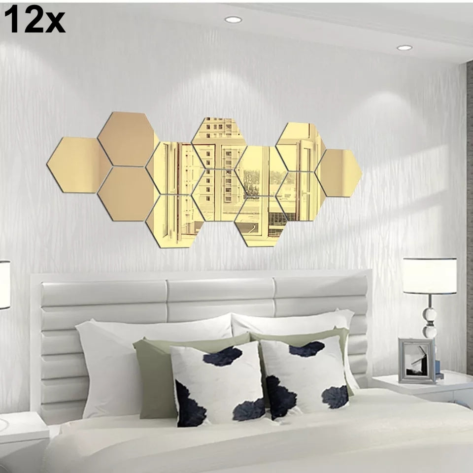 12x Acrylic Hexagon wall decor(Black) - Wall Decoration - Acrylic Mirror