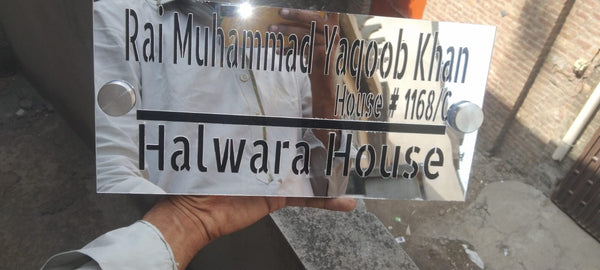 Black Acrylic House Nameplate with Silver Mirror Front