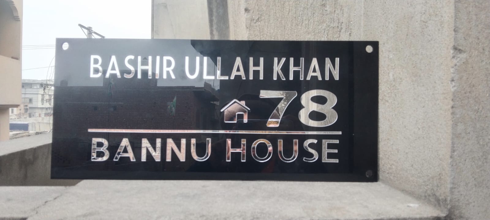 Black Acrylic House Nameplate with Silver Mirror Pasting