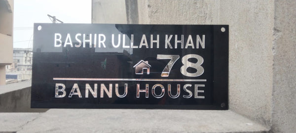 Black Acrylic House Nameplate with Silver Mirror Pasting