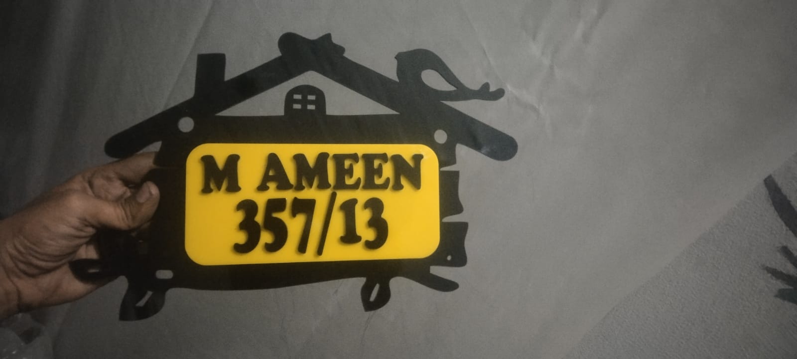 Hut Shape Acrylic Nameplate black with yellow