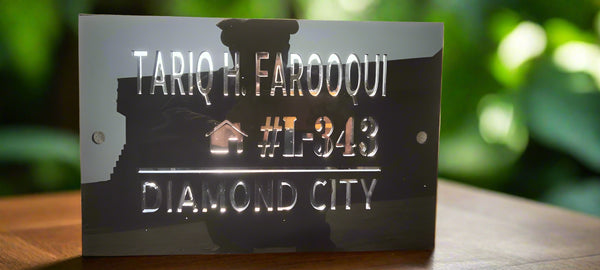 Acrylic House Nameplate with Silver Acrylic Mirror Back