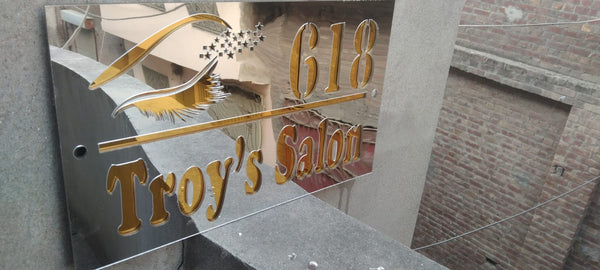 Silver Acrylic Front with Golden Mirror Back Nameplate