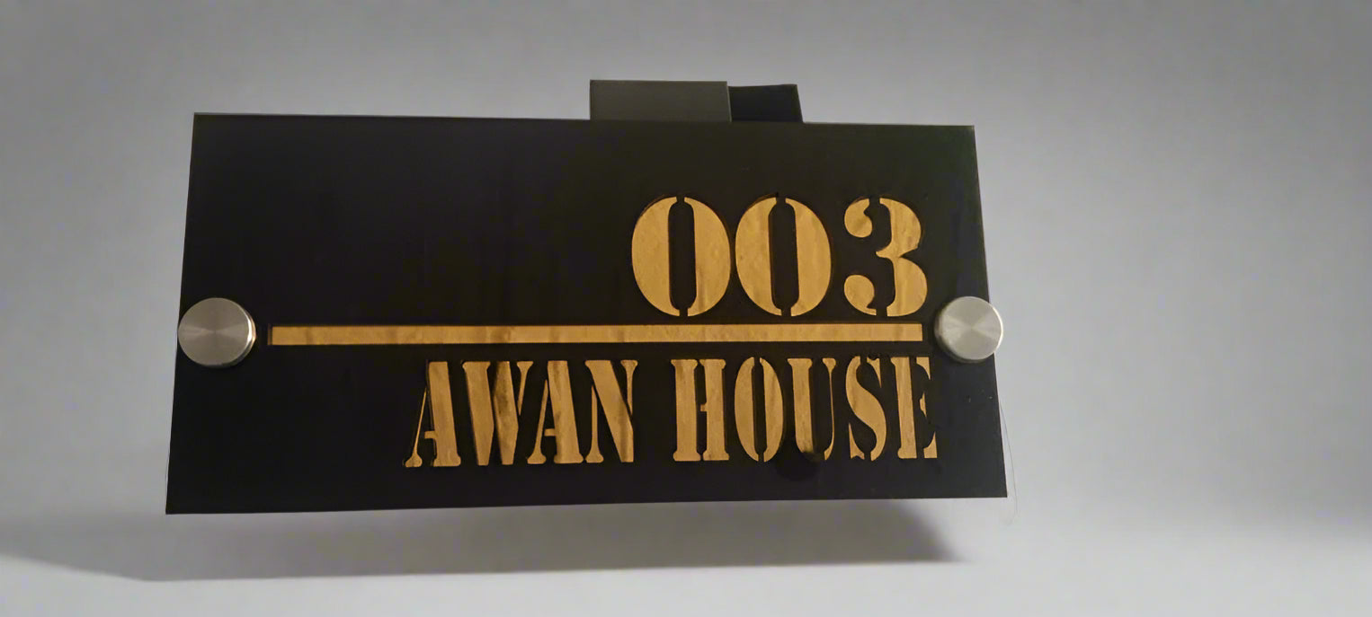 Acrylic House Nameplate with Golden Acrylic Mirror Back