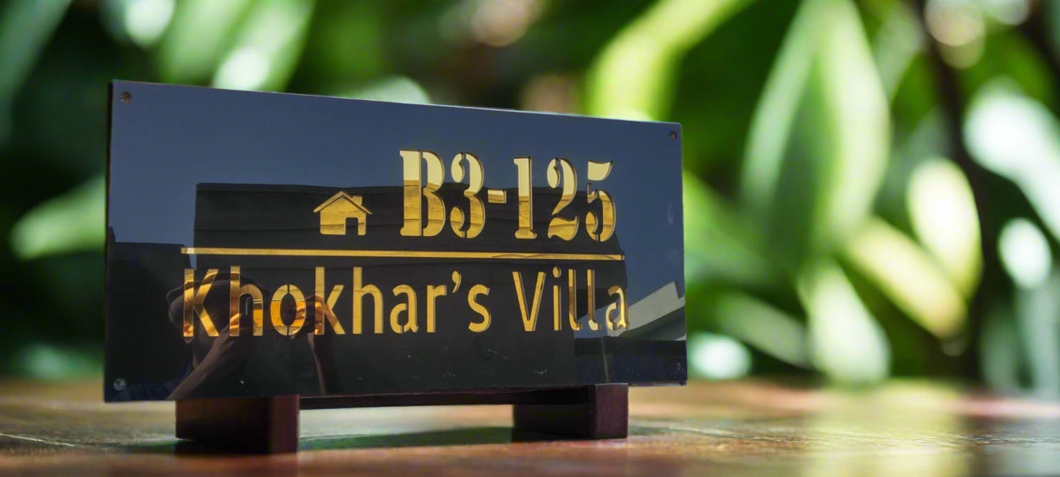 Acrylic House Nameplate with Golden Acrylic Mirror Back