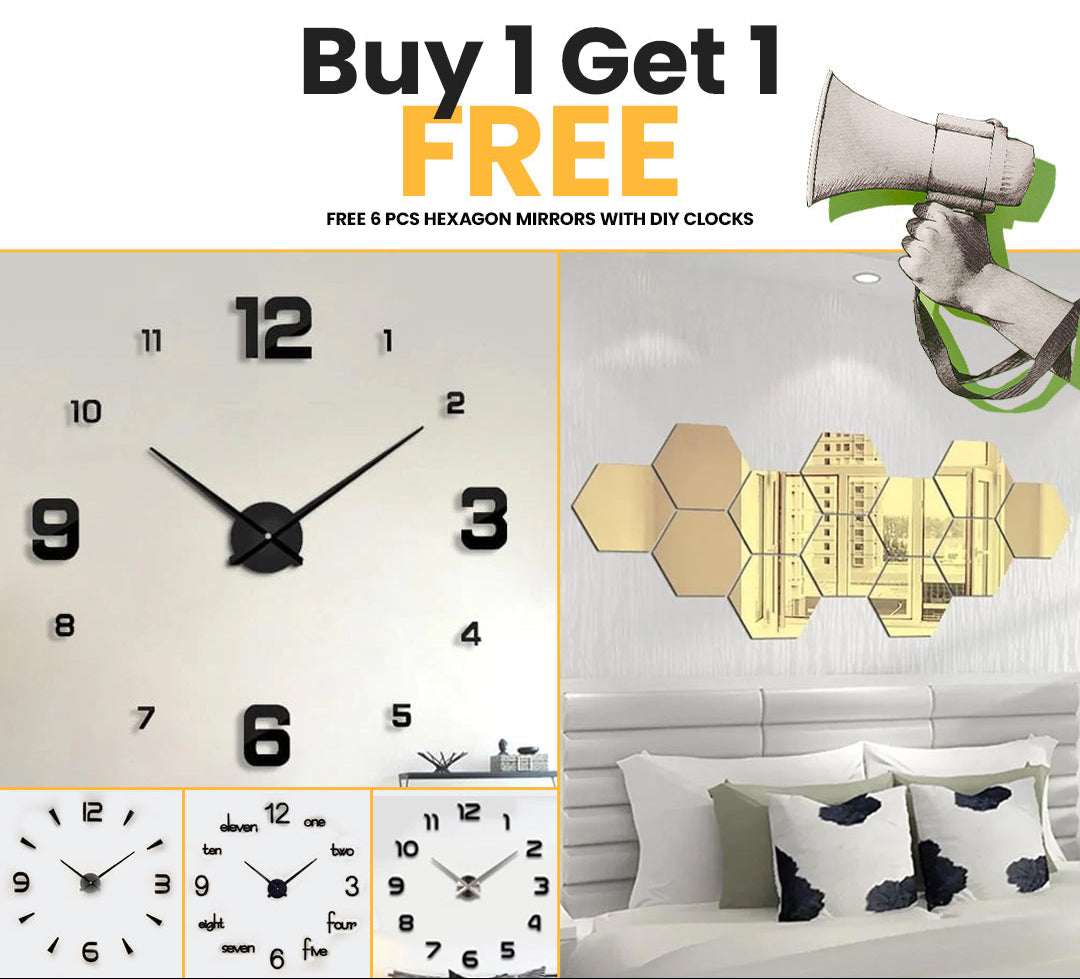 Summer Biggest Sale Buy 1 DIY Clock Get Free Hexagons Mirrors