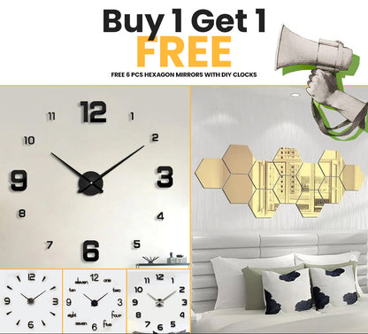Summer Biggest Sale Buy 1 DIY Clock Get Free Hexagons Mirrors