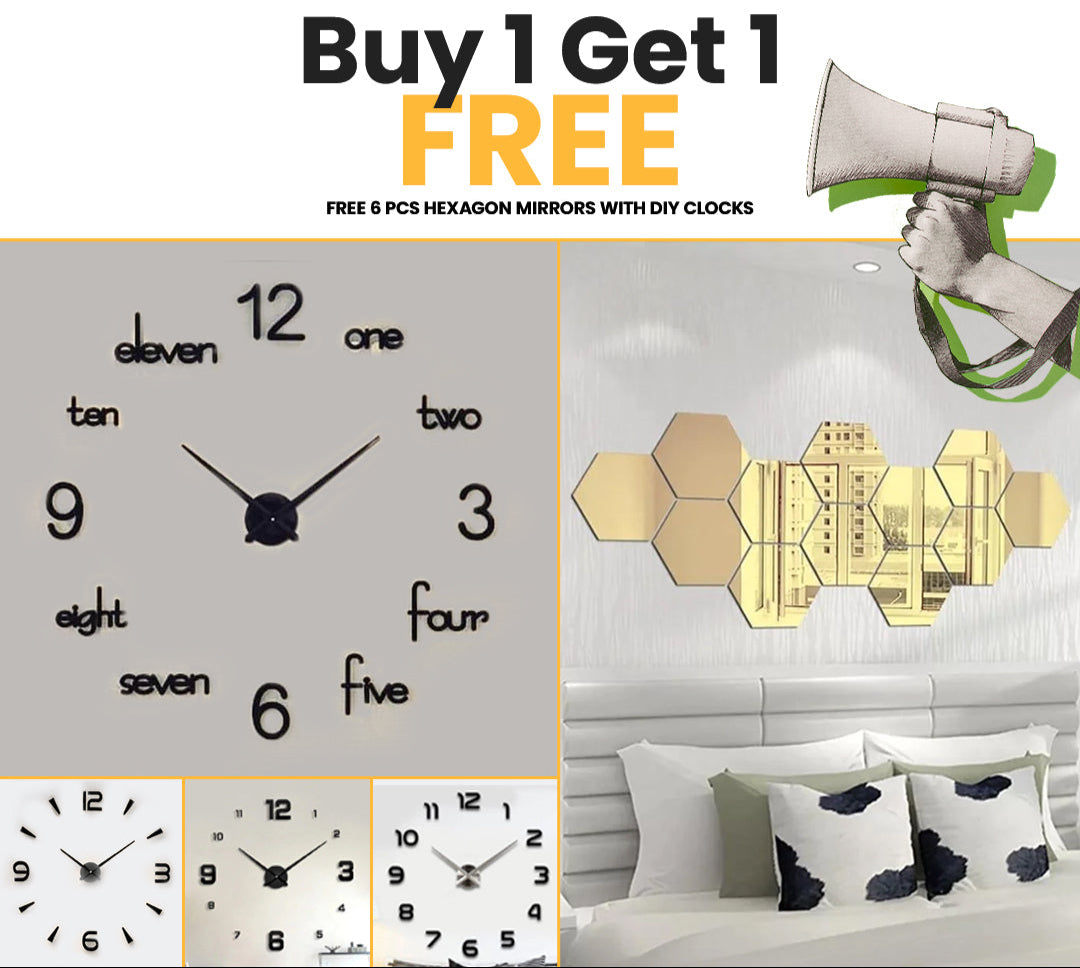 Summer Biggest Sale Buy 1 DIY Clock Get Free Hexagons Mirrors